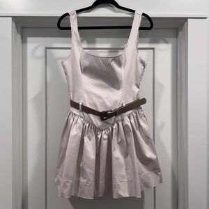 Fitted Belted Short Cream Dress